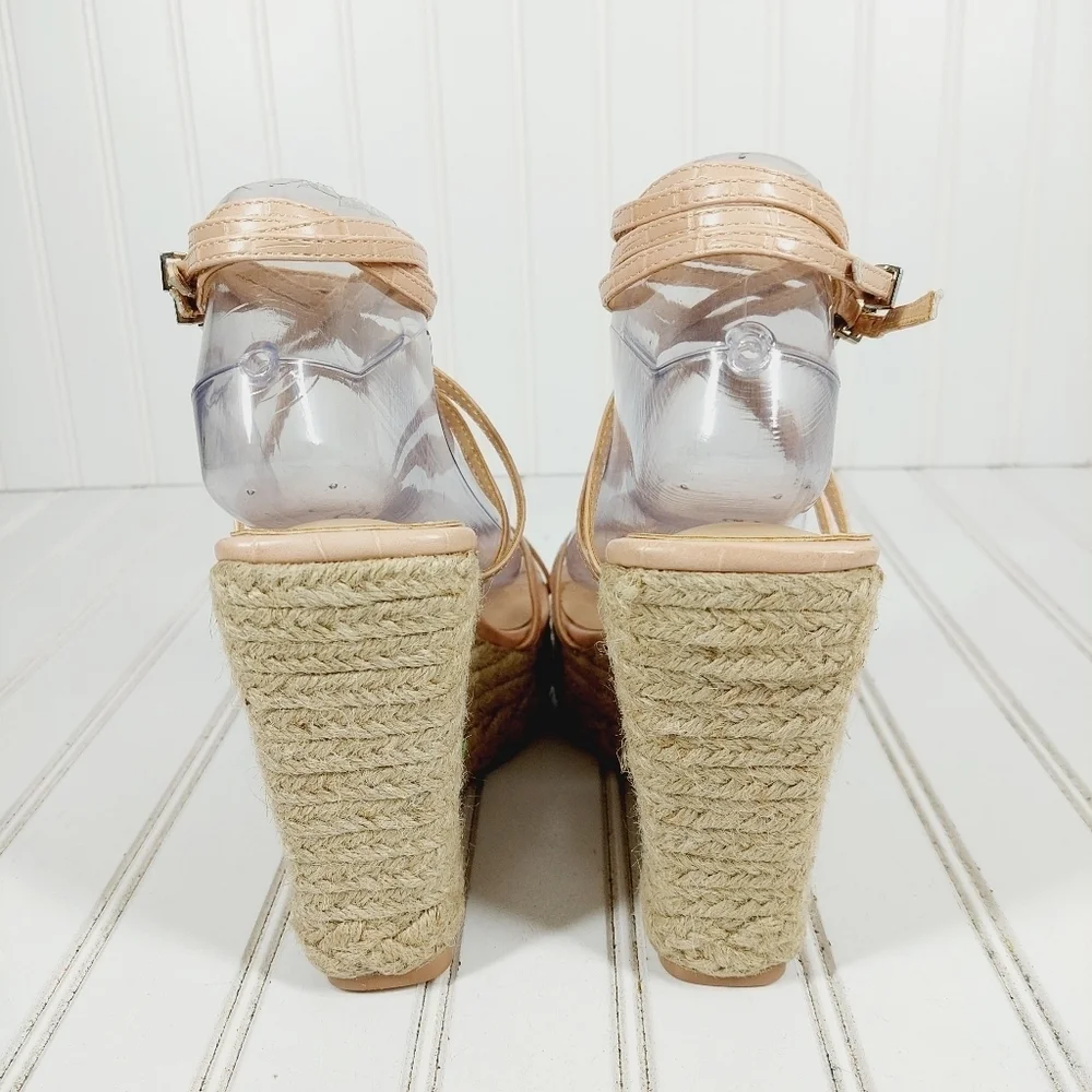 NEW Simmi Fabiana Nude Faux Croc Print Strappy Buckle Wedge Summer Sandals I547